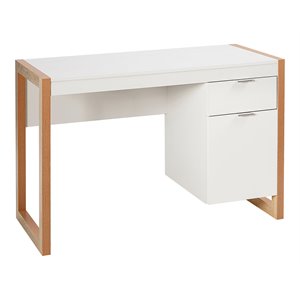 Pemberly Row Contemporary Engineered Wood Computer Desk with Drawers in Natural
