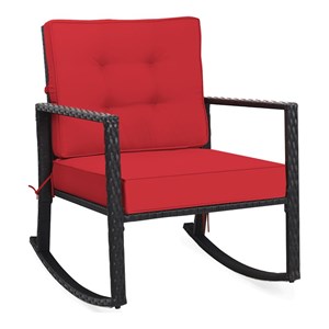 Pemberly Row Rattan Outdoor Rocker Chair Glider Wicker Rocking Chair in Red