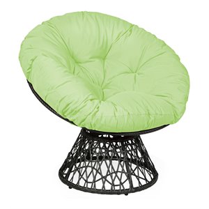 Pemberly Row Rattan Papasan Ergonomic Chair with Swivel Soft Cushion in Green