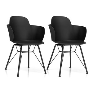 Pemberly Row Plastic & Iron Dining Chair w/ Petal-Shape Seat in Black (Set of 2)