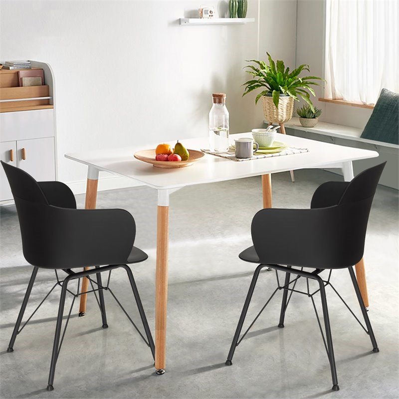 Pemberly Row Plastic & Iron Dining Chair w/ Petal-Shape Seat in Black (Set of 2)