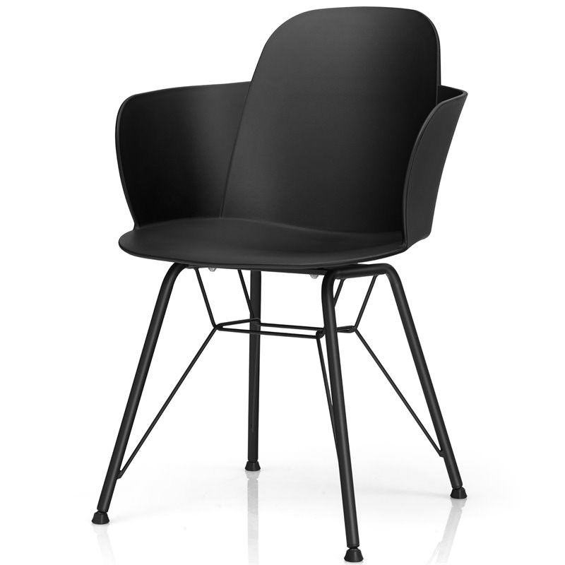 Pemberly Row Plastic & Iron Dining Chair w/ Petal-Shape Seat in Black (Set of 2)