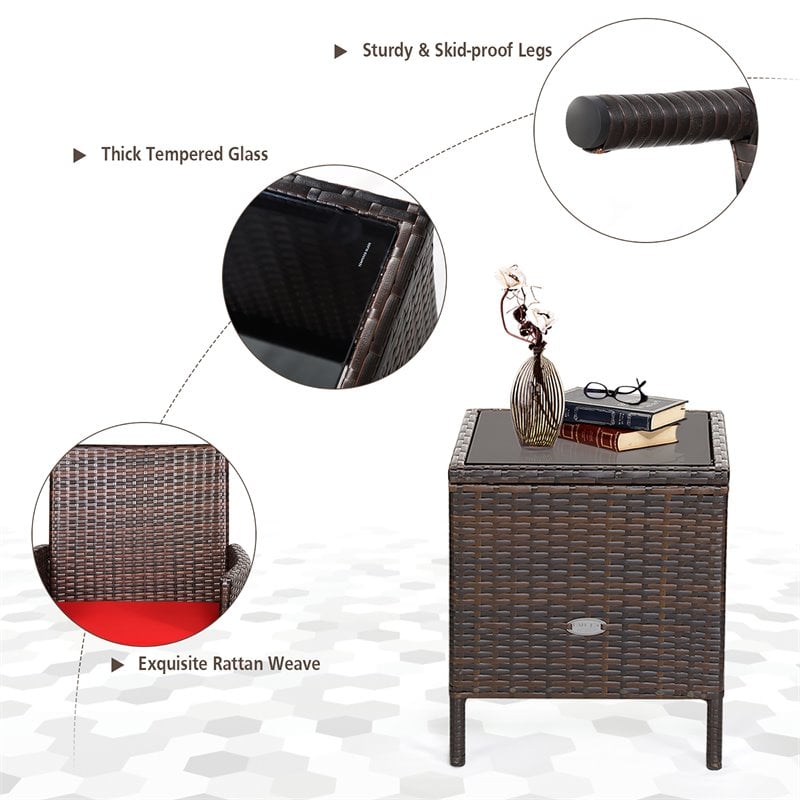 Pemberly Row 3-piece Rattan Patio Furniture Set with Glass Tabletop in Red