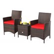 Pemberly Row 3-piece Rattan Patio Furniture Set with Glass Tabletop in Red