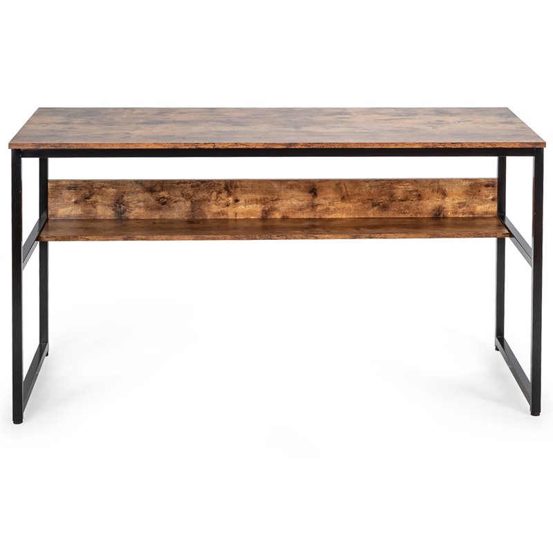 Pemberly Row 55'' Engineered Wood Computer Desk with Storage Shelf in Brown