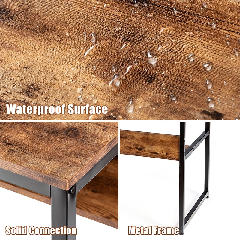 Pemberly Row 55'' Engineered Wood Computer Desk with Storage Shelf in Brown