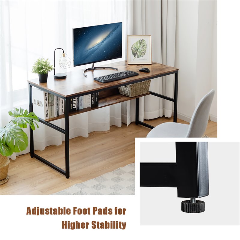 Pemberly Row 55'' Engineered Wood Computer Desk with Storage Shelf in Brown
