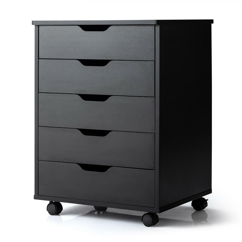 Pemberly Row 5-drawer Wheels Chest Storage Dresser Floor Cabinet Organizer-Black