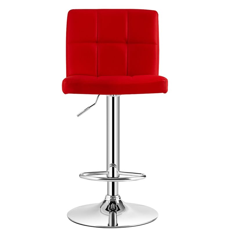 Pemberly Row PU Leather and Metal Adjustable Swivel Bar Stools in Red (Set of 2)