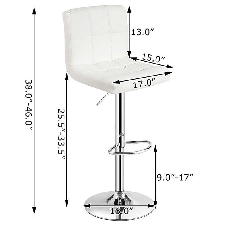 Pemberly Row PU Leather & Metal Adjustable Swivel Bar Stools in White (Set of 2)