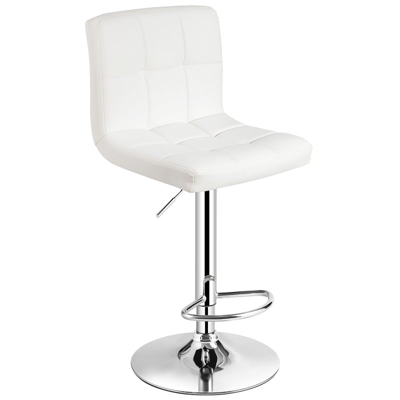 Pemberly Row PU Leather & Metal Adjustable Swivel Bar Stools in White (Set of 2)