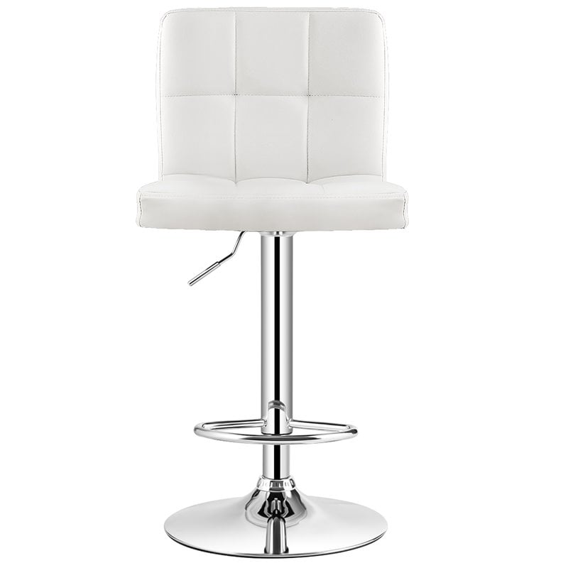 Pemberly Row PU Leather & Metal Adjustable Swivel Bar Stools in White (Set of 2)