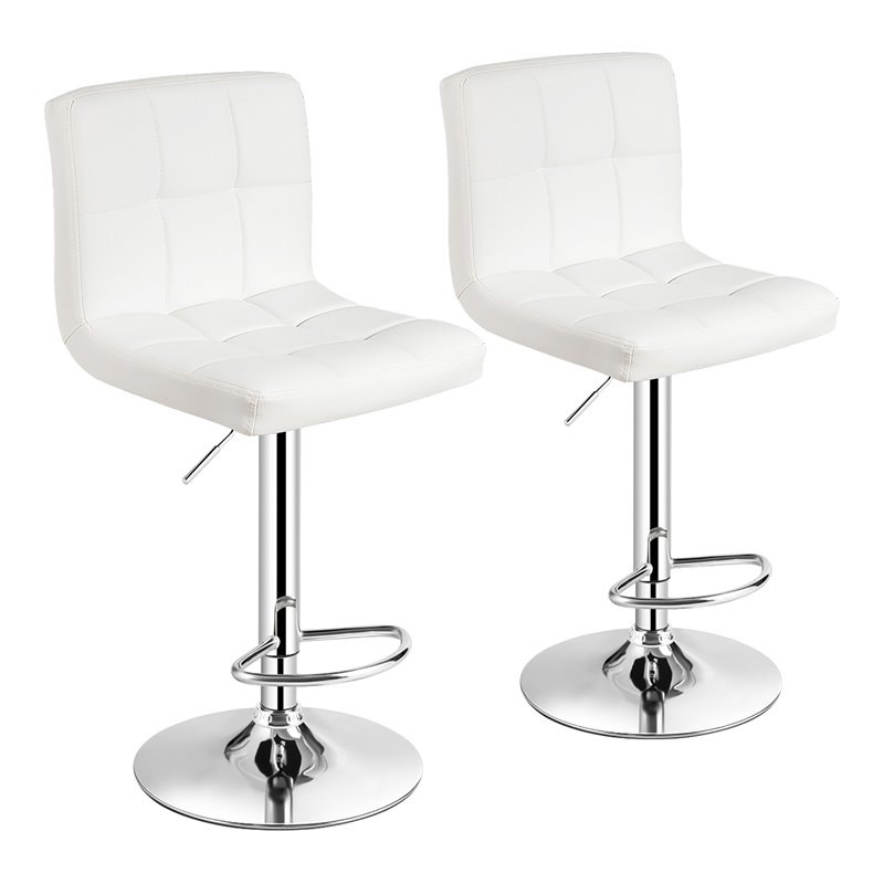 Pemberly Row PU Leather & Metal Adjustable Swivel Bar Stools in White (Set of 2)