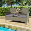 Pemberly Row Rattan Patio Conversation Set with Loveseat & Coffee Table in Gray