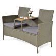 Pemberly Row Rattan Patio Conversation Set with Loveseat & Coffee Table in Gray