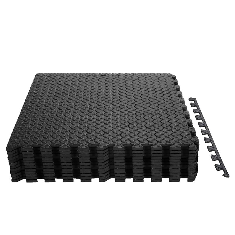 Pemberly Row 12-Pc Puzzle Exercise Floor Mats with Interlocking Tiles in Black