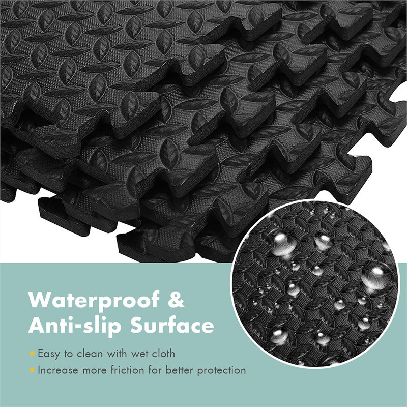 Pemberly Row 12-Pc Puzzle Exercise Floor Mats with Interlocking Tiles in Black