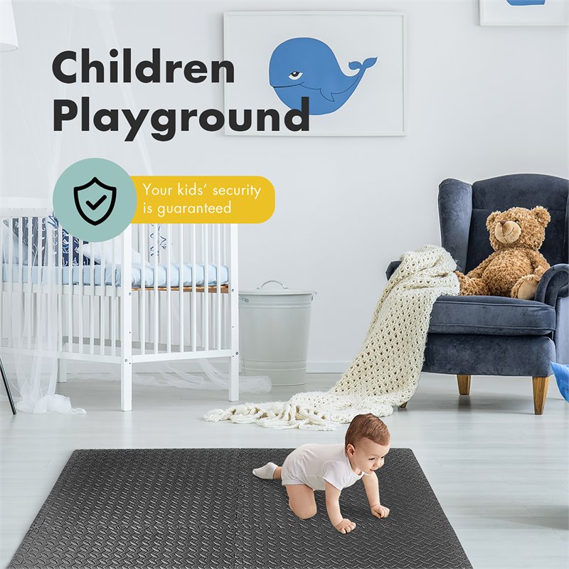 Pemberly Row 12-Pc Puzzle Exercise Floor Mats with Interlocking Tiles in Black