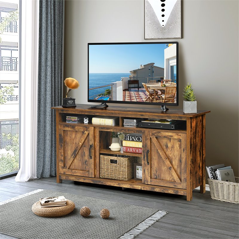 Pemberly Row 60'' TV Stand Entertainment Center with Shelves & Cabinet in Brown