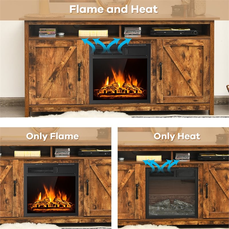 Pemberly Row 60'' TV Stand Entertainment Center with Electric Fireplace in Brown