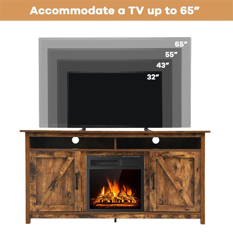 Pemberly Row 60'' TV Stand Entertainment Center with Electric Fireplace in Brown