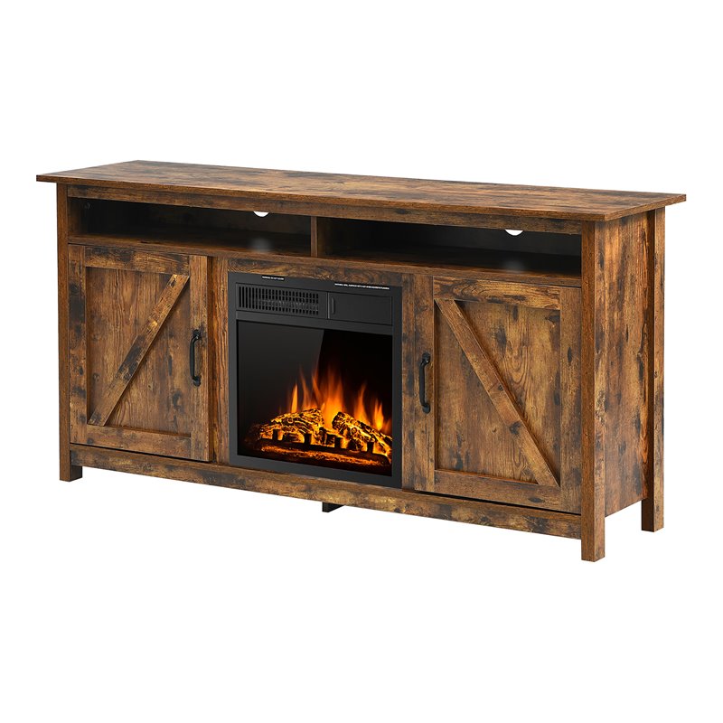 Pemberly Row 60'' TV Stand Entertainment Center with Electric Fireplace in Brown