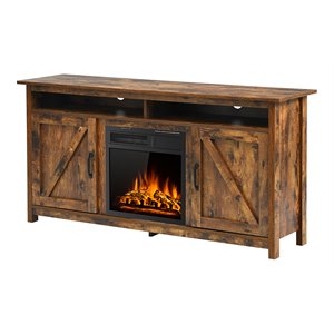 Pemberly Row 60'' TV Stand Entertainment Center with Electric Fireplace in Brown