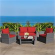 Pemberly Row 4-piece Rattan Patio Furniture Set with Storage Shelf in Red
