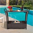 Pemberly Row Contemporary Rattan and Steel Patio Bar Serving Cart in Brown