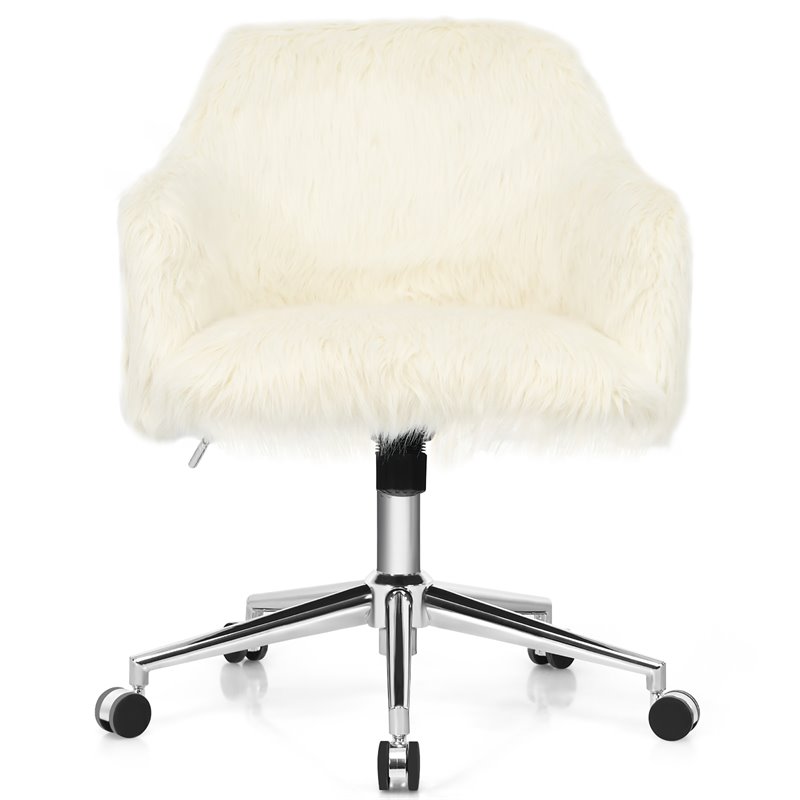 Pemberly Row Metal Sponge and Faux Fur Adjustable Swivel Office Chair in Beige