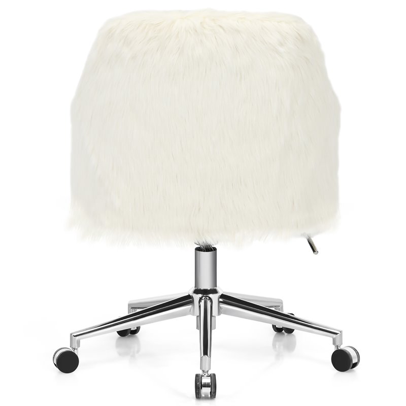 Pemberly Row Metal Sponge and Faux Fur Adjustable Swivel Office Chair in Beige