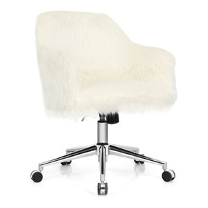 Pemberly Row Metal Sponge and Faux Fur Adjustable Swivel Office Chair in Beige