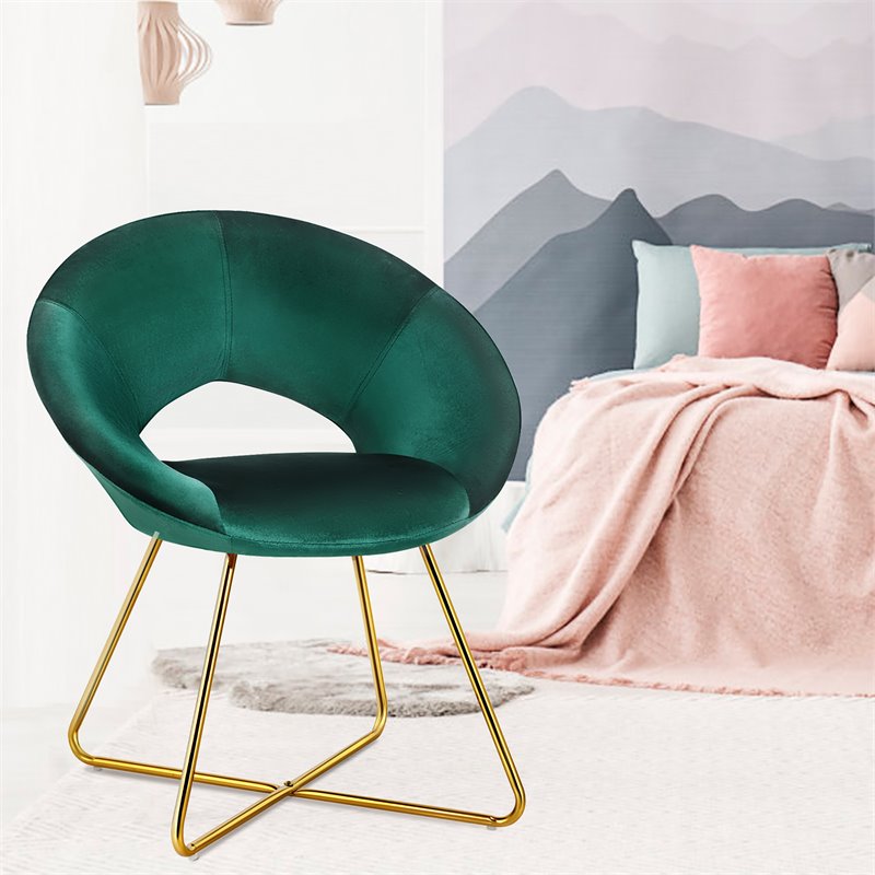 Pemberly Row Velvet Accent Chair with Golden Metal Leg in Dark Green