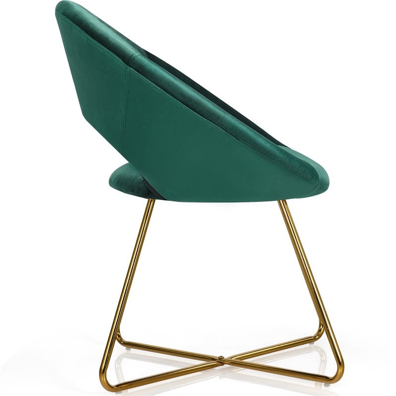 Pemberly Row Velvet Accent Chair with Golden Metal Leg in Dark Green