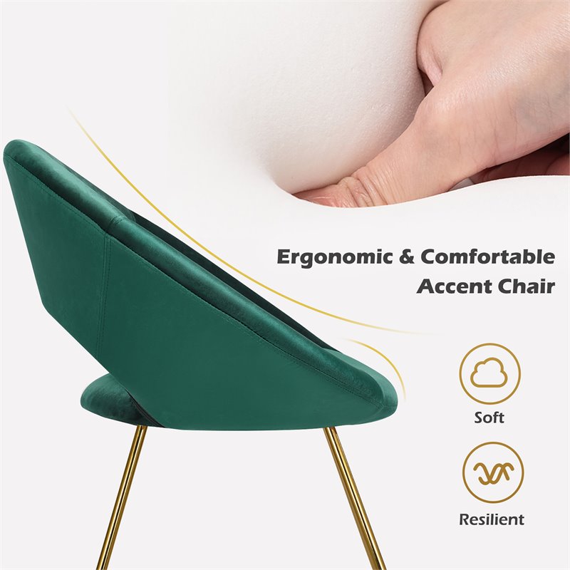 Pemberly Row Velvet Accent Chair with Golden Metal Leg in Dark Green