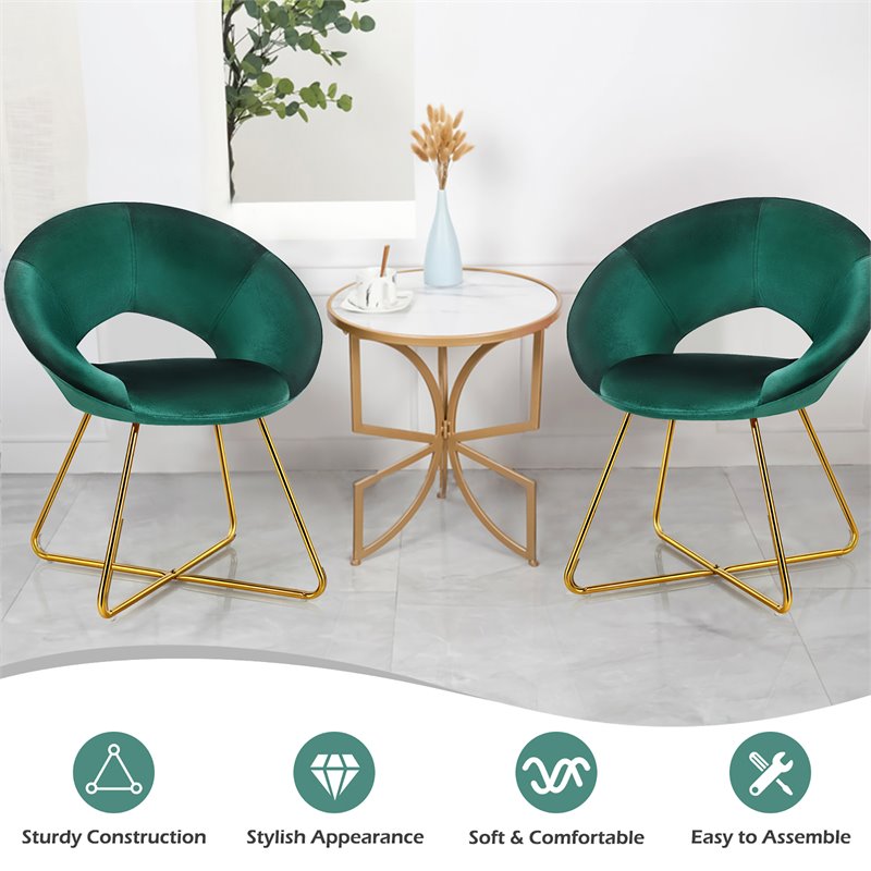 Pemberly Row Velvet Accent Chair with Golden Metal Leg in Dark Green