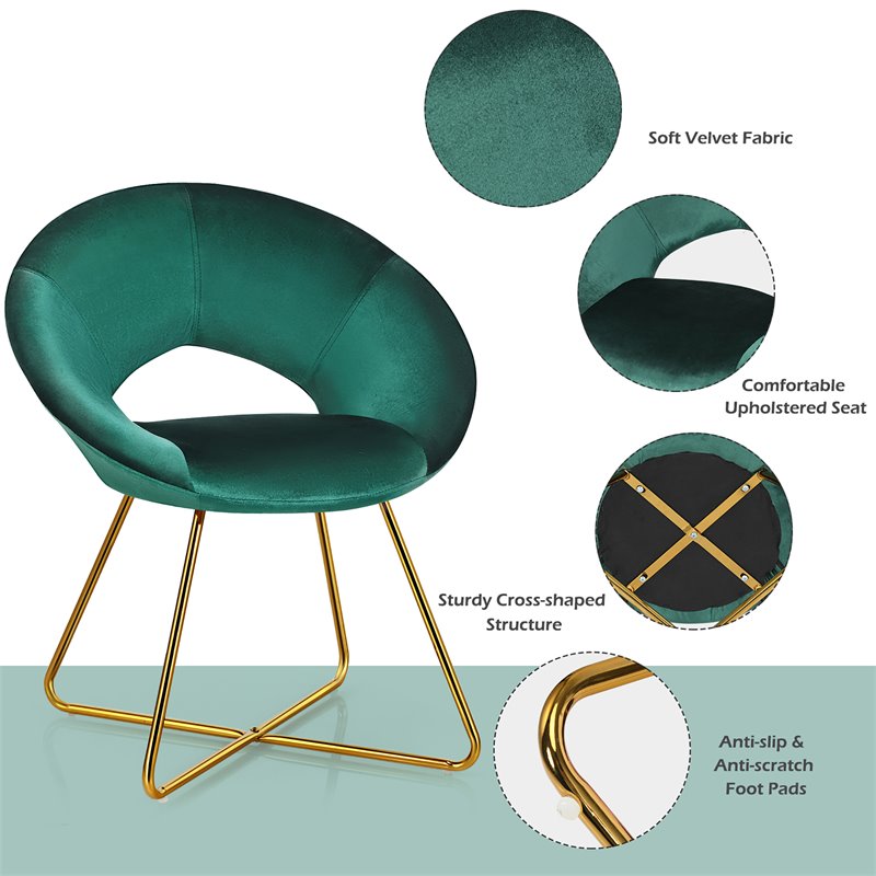 Pemberly Row Velvet Accent Chair with Golden Metal Leg in Dark Green