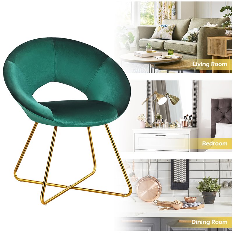 Pemberly Row Velvet Accent Chair with Golden Metal Leg in Dark Green