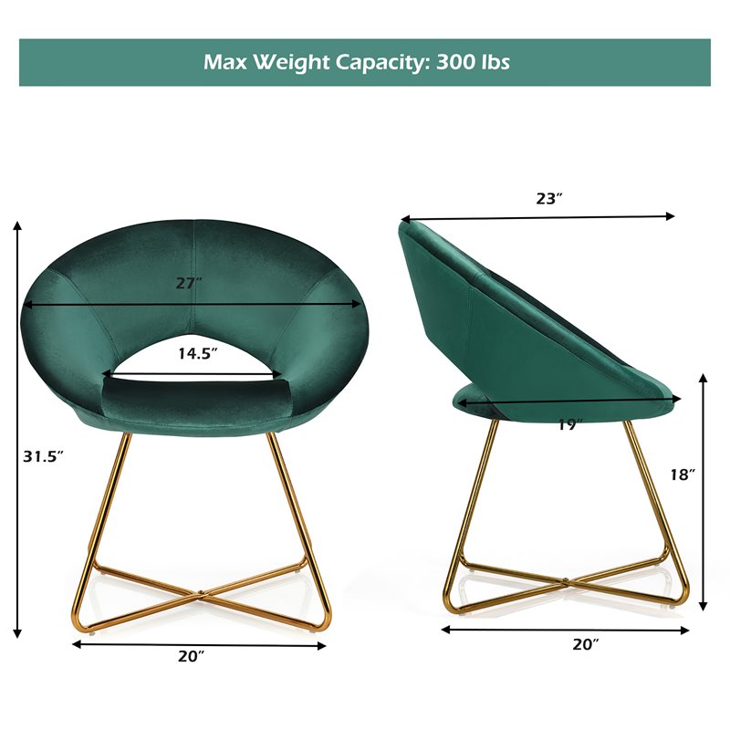 Pemberly Row Velvet Accent Chair with Golden Metal Leg in Dark Green