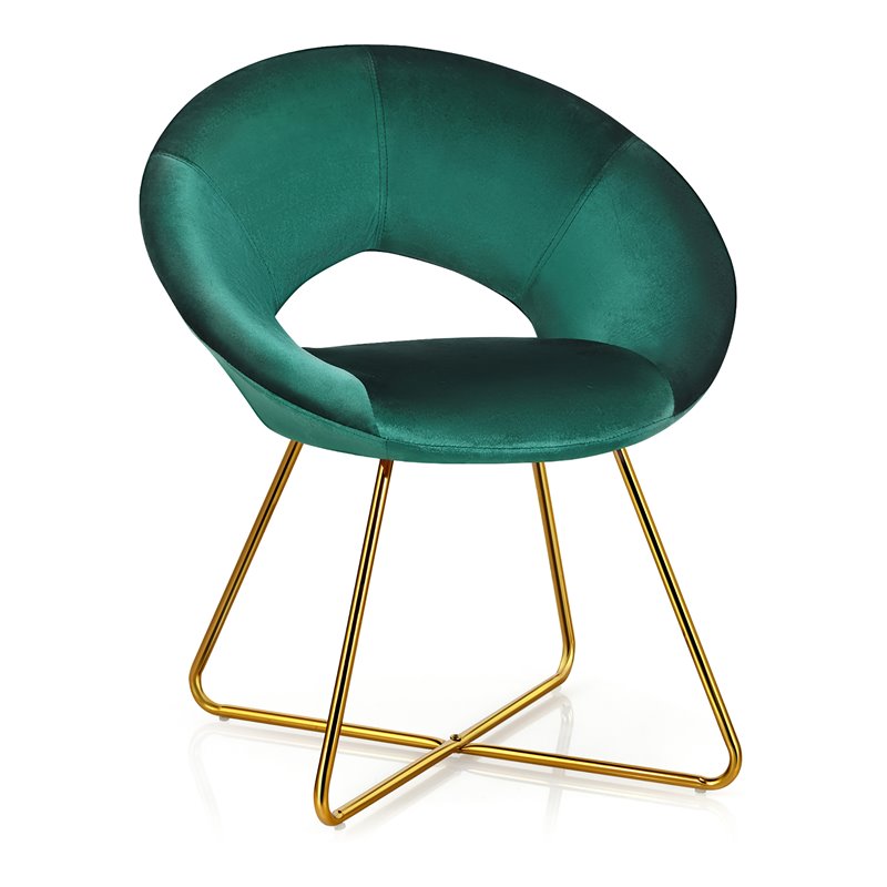 Pemberly Row Velvet Accent Chair with Golden Metal Leg in Dark Green