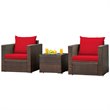 Pemberly Row 3-piece Rattan Patio Furniture Set with Cushions in Red