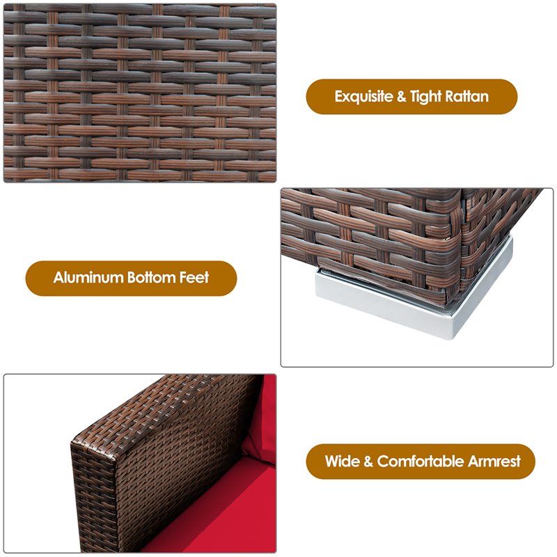 Pemberly Row 3-piece Rattan Patio Furniture Set with Cushions in Red