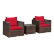 Pemberly Row 3-piece Rattan Patio Furniture Set with Cushions in Red