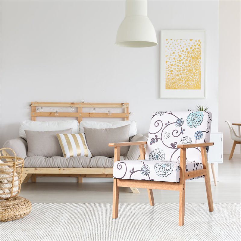 Pemberly Row Sponge & Fabric Accent Armchair with Rubber Wood Leg in Multi-Color