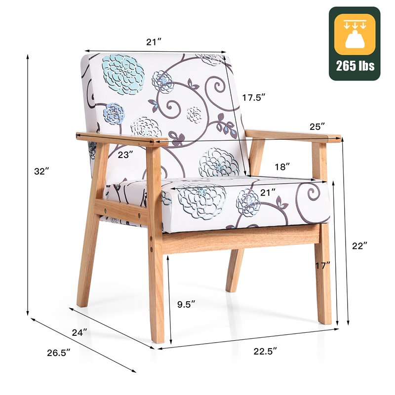 Pemberly Row Sponge & Fabric Accent Armchair with Rubber Wood Leg in Multi-Color