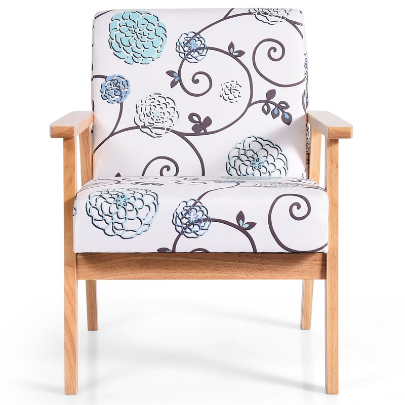 Pemberly Row Sponge & Fabric Accent Armchair with Rubber Wood Leg in Multi-Color