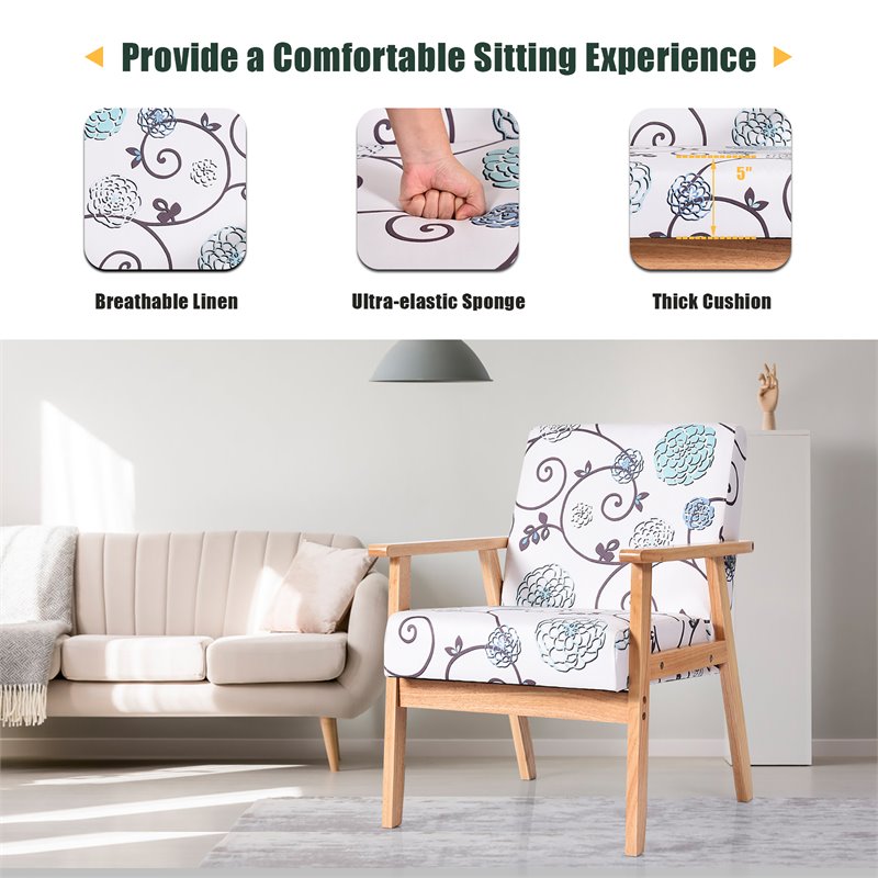 Pemberly Row Sponge & Fabric Accent Armchair with Rubber Wood Leg in Multi-Color