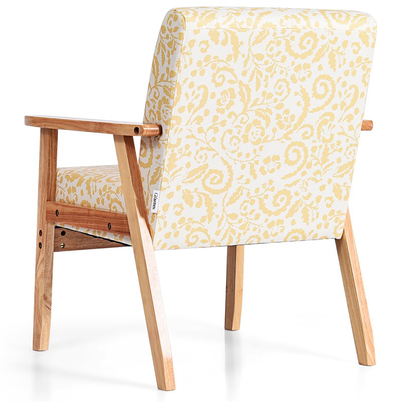 Pemberly Row Sponge & Fabric Accent Armchair with Rubber Wood Leg in Yellow