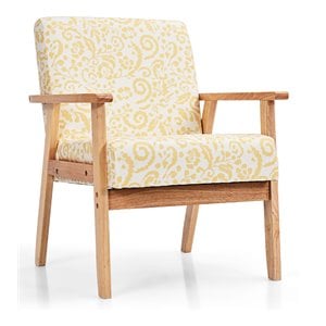 Pemberly Row Sponge & Fabric Accent Armchair with Rubber Wood Leg in Yellow