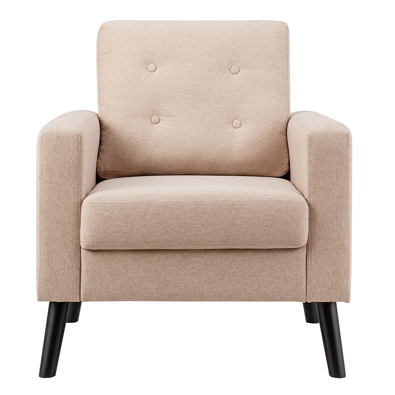 Pemberly Row Contemporary Fabric Accent Chair with Rubber Wood Legs in Beige